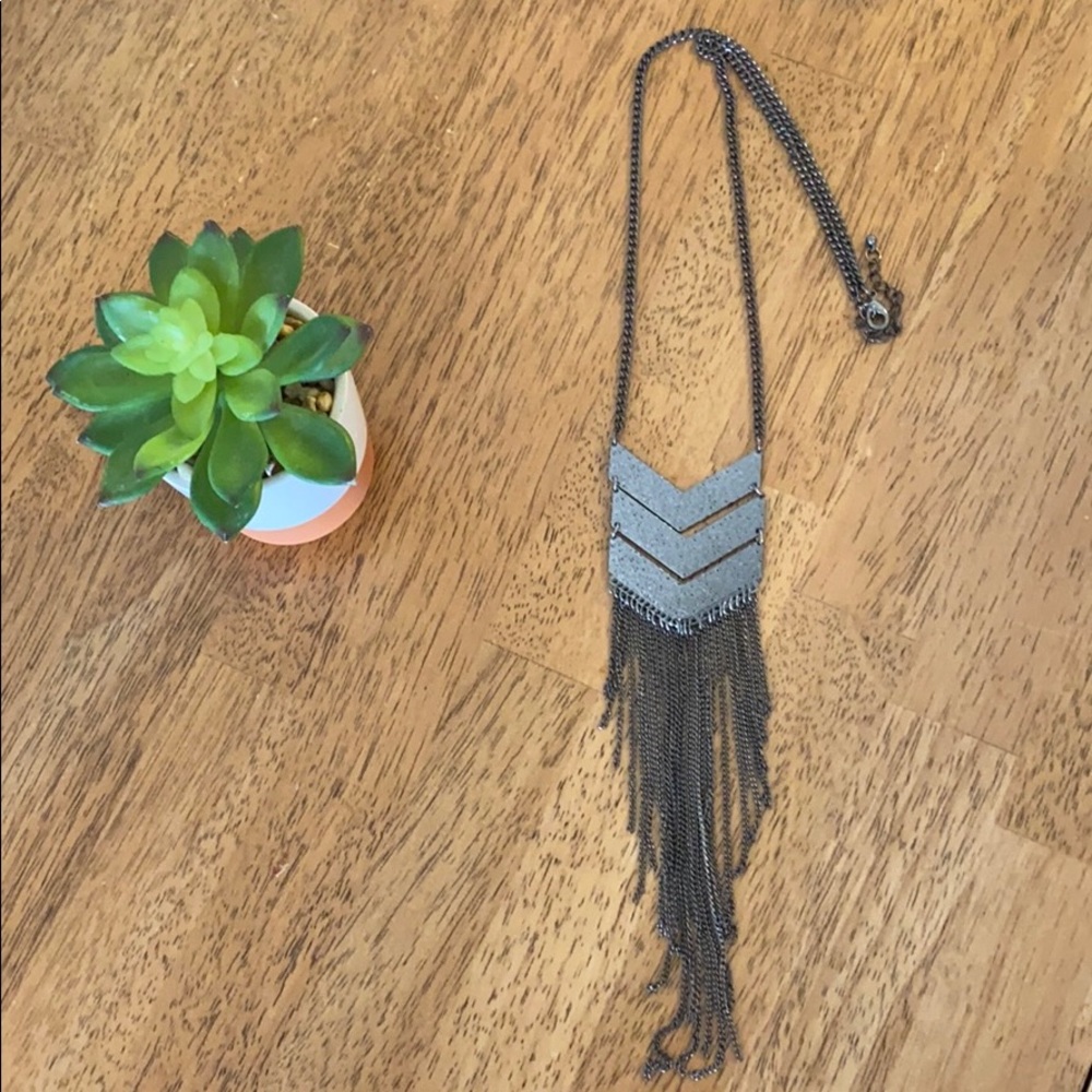 Chevron Patterned Necklace with Tassles